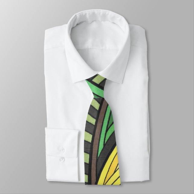 Hand Painted Abstract Tree and Geometry Design Tie (Tied)