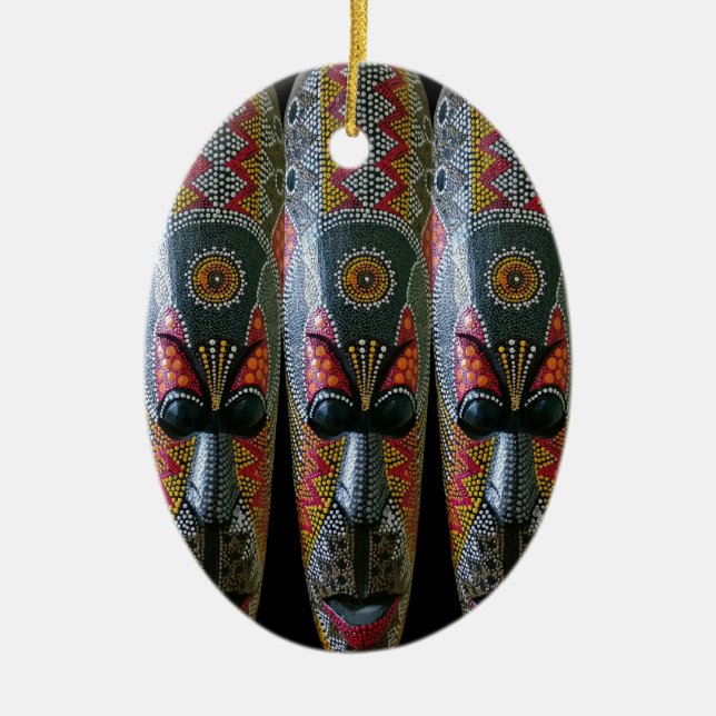 Hand Painted African Tribal Mask Ceramic Tree Decoration (Front)