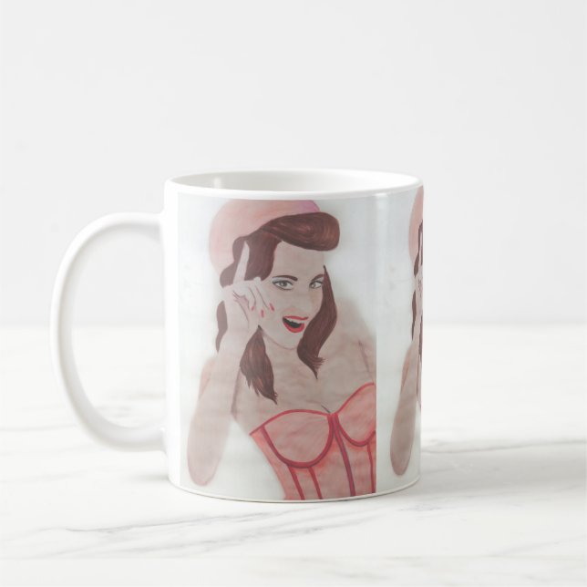 Hand Painted Art Pink Lady Coffee Mug Cup (Left)