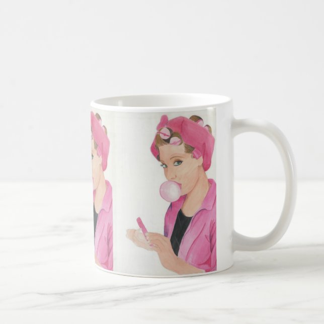 Hand Painted Art Pink Lady Coffee Mug Cup (Right)