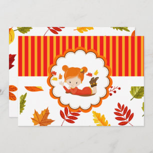 Hand Painted Autumn Adorable Girl    Invitation