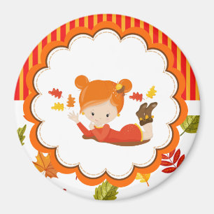 Hand Painted Autumn Adorable Girl Magnet