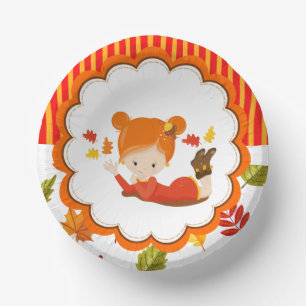 Hand Painted Autumn Adorable Girl Paper Plate