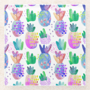 Hand-painted autumn flowers, seamless pattern. glass coaster