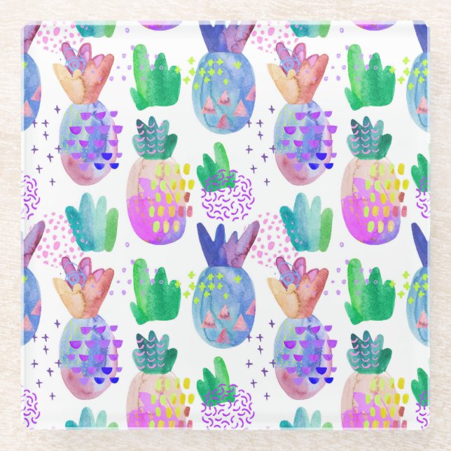 Hand-painted autumn flowers, seamless pattern. glass coaster (Front)