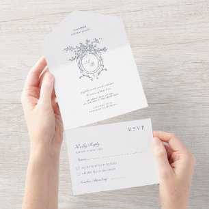 Hand-Painted Baroque Floral Ornament Wedding All In One Invitation