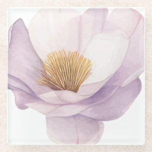 Hand painted Beautiful light lilac Flower Print Glass Coaster