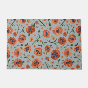 Hand Painted Beautiful Orange Poppy Flowers Doormat