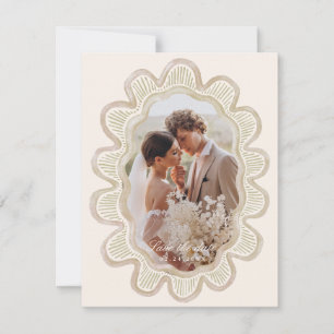 Hand-painted beige scalloped oval photo frame