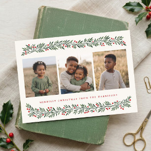 Hand Painted Berry Botanical Christmas Photo Holiday Card