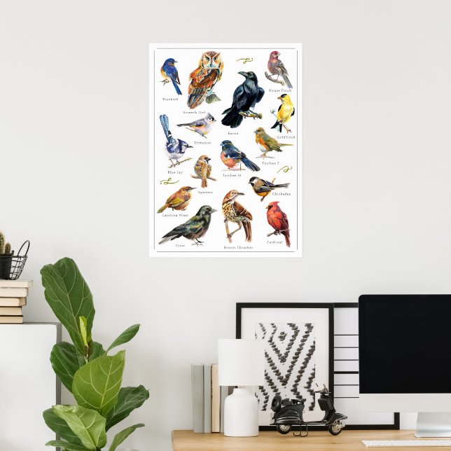Hand-painted Birds Print (Home Office)