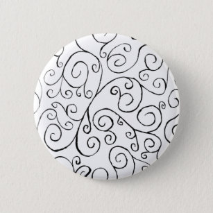 Hand-Painted Black Curvy Pattern on White 6 Cm Round Badge