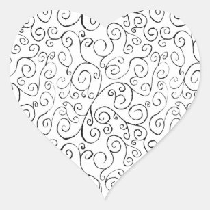Hand-Painted Black Curvy Pattern on White Heart Sticker