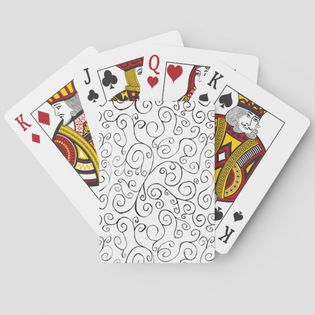 Hand-Painted Black Curvy Pattern on White Playing Cards (Back)