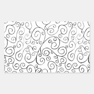 Hand-Painted Black Curvy Pattern on White Rectangular Sticker