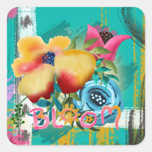 Hand-painted BLOOM Spring Floral Blossoms Square Sticker