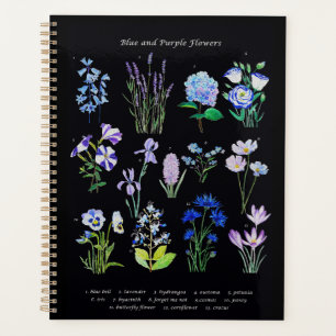 hand painted blue and purple  flower collection  planner
