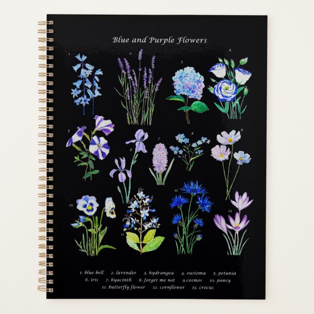 hand painted blue and purple  flower collection  planner (Front)