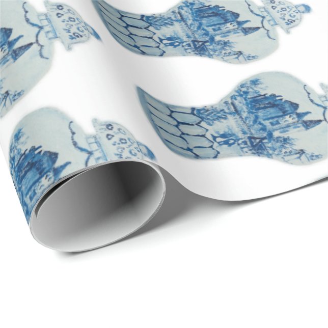 Hand Painted Blue and White Ginger Jar Wrapping Paper (Roll Corner)