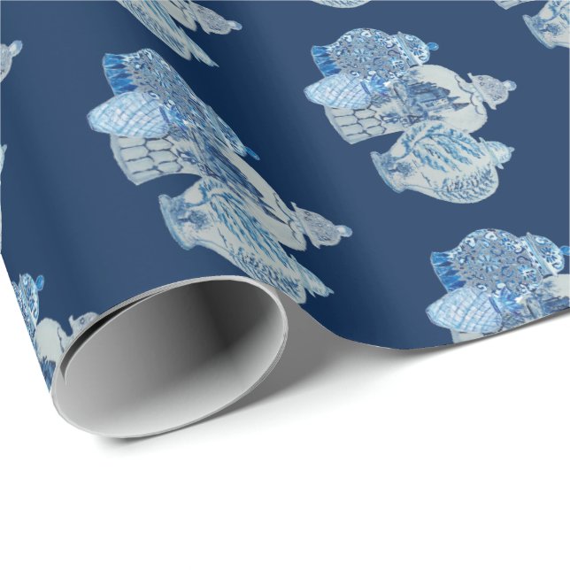 Hand Painted Blue and White Ginger Jars Wrapping Paper (Roll Corner)