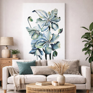 Hand Painted Blue Botanical Flower Art Composition Canvas Print
