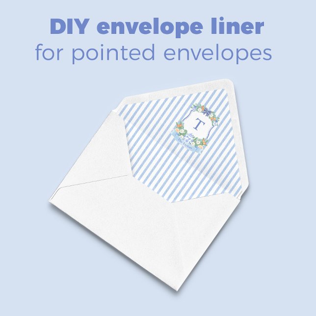 Hand Painted Blue Crest Pointed Envelope Liner Notepad (DIY envelope liner in a blue and white stripes with Citrus Crest Christmas theme)