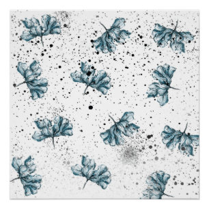 Hand painted blue Floral Poster