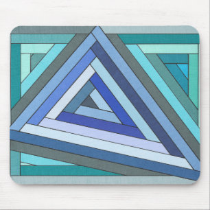 Hand Painted Blue Geometric Triangle Design Mouse Pad