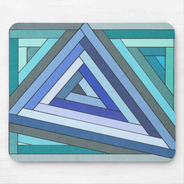 Hand Painted Blue Geometric Triangle Design Mouse Pad (Front)