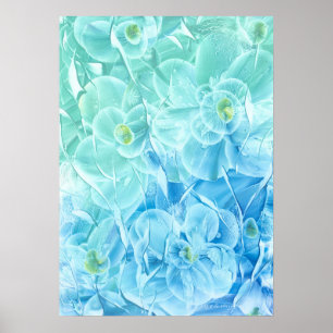 Hand Painted Blue Green Flower Design Poster