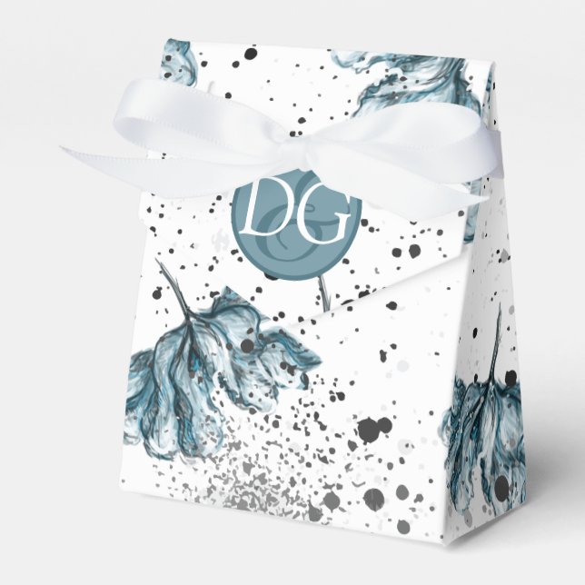 Hand painted blue Monogram Floral Favour Box (Front Side)
