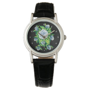 Hand Painted Blue Roses Wrist Watch