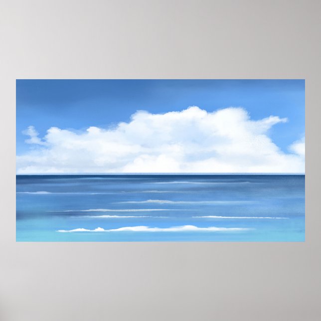Hand Painted Blue Sky Ocean Poster (Front)