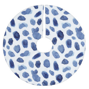 Hand Painted, Blue Watercolor Stains. Brushed Polyester Tree Skirt