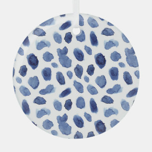 Hand Painted, Blue Watercolor Stains. Glass Tree Decoration