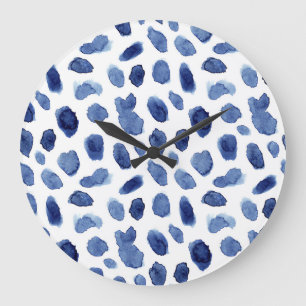 Hand Painted, Blue Watercolor Stains. Large Clock