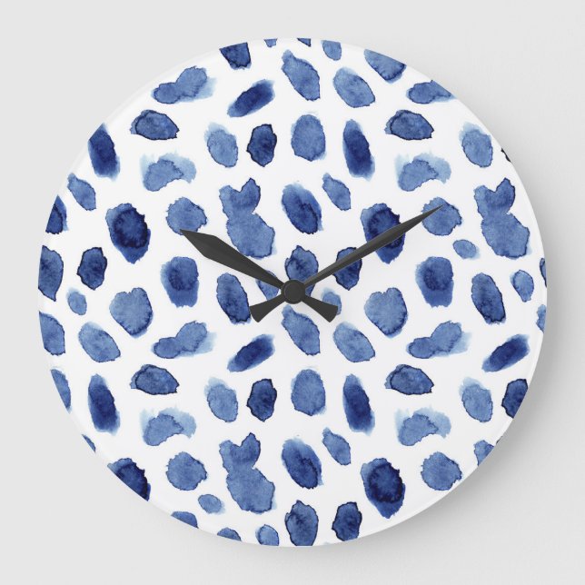 Hand Painted, Blue Watercolor Stains. Large Clock (Front)
