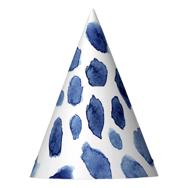 Hand Painted, Blue Watercolor Stains. Party Hat (Front)