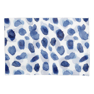 Hand Painted, Blue Watercolor Stains. Pillowcase