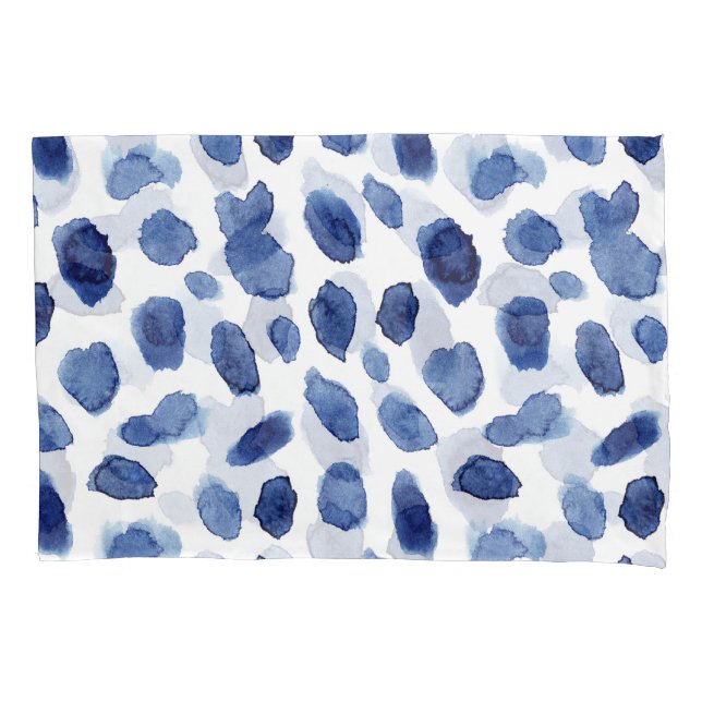 Hand Painted, Blue Watercolor Stains. Pillowcase (Front)