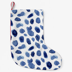 Hand Painted, Blue Watercolor Stains. Small Christmas Stocking