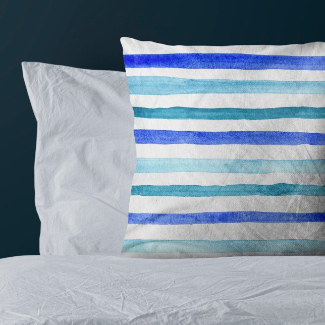 Hand Painted Blue Watercolor Striped Cushion (Creator Uploaded)