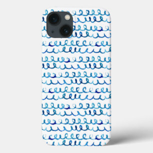 Hand Painted Blue Watercolor Wavy Pattern iPhone 13 Case