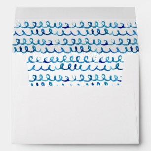 Hand Painted Blue Watercolor Wavy Pattern Envelopes