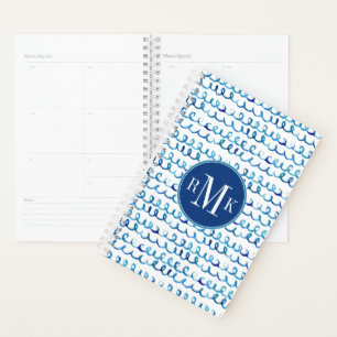 Hand Painted Blue Watercolor Wavy Pattern Planner
