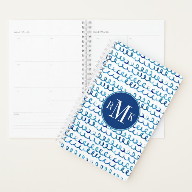 Hand Painted Blue Watercolor Wavy Pattern Planner (Display)