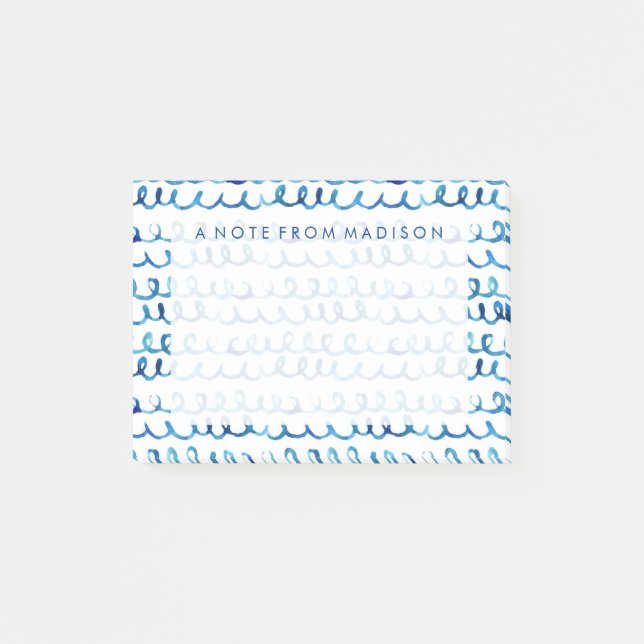 Hand Painted Blue Watercolor Wavy Pattern Post-it Notes (Front)