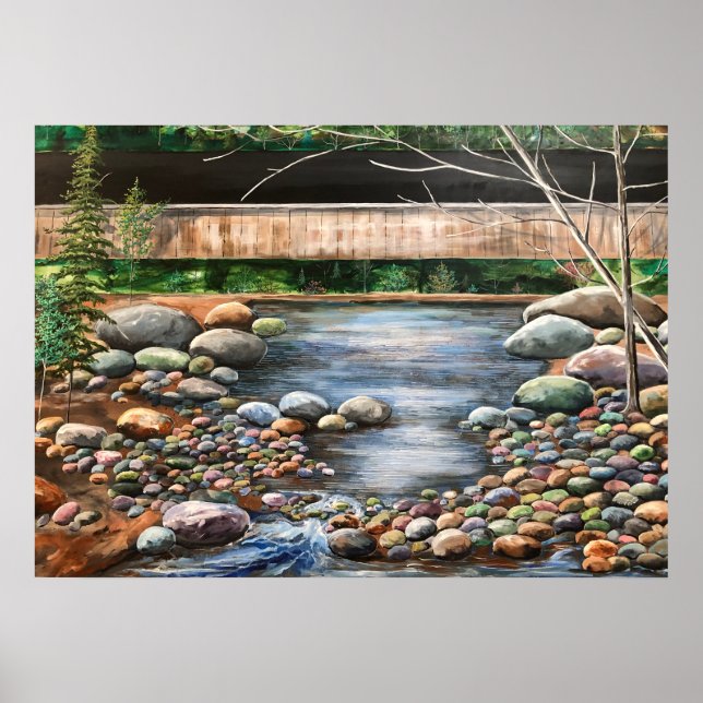 Hand Painted Blues and Browns Brook Nature  Poster (Front)