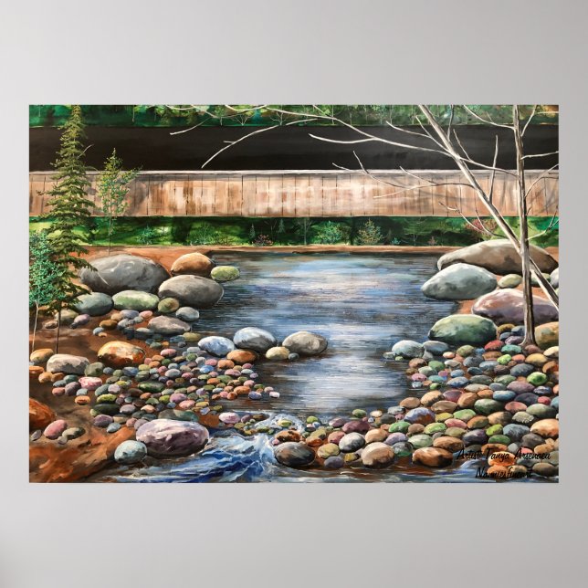 Hand Painted Blues and Browns Landscape The Brook Poster (Front)