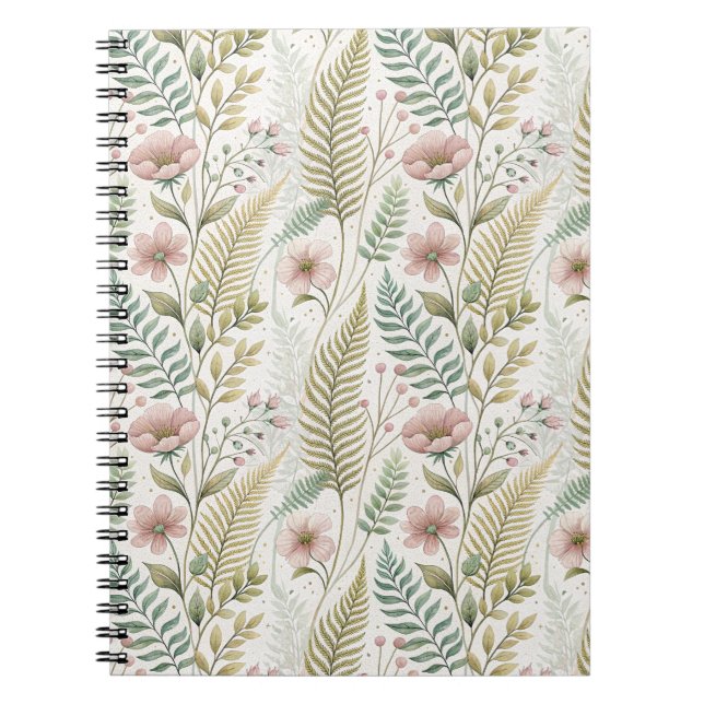 Hand-Painted Blush Flower Botanical Floral Pattern Notebook (Front)